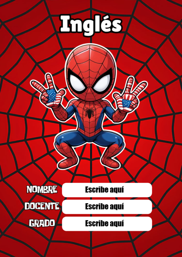 Portada de Spiderman de Inglés para cuaderno escolar para imprimir gratis - con colores vivos y llamativos