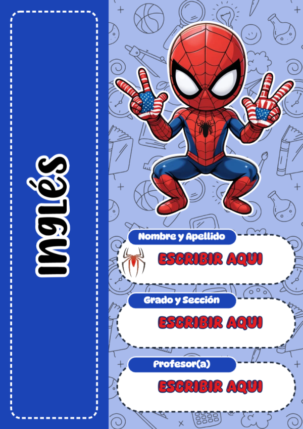 Portada de Spiderman de Inglés para cuaderno para primaria - con colores vivos y llamativos