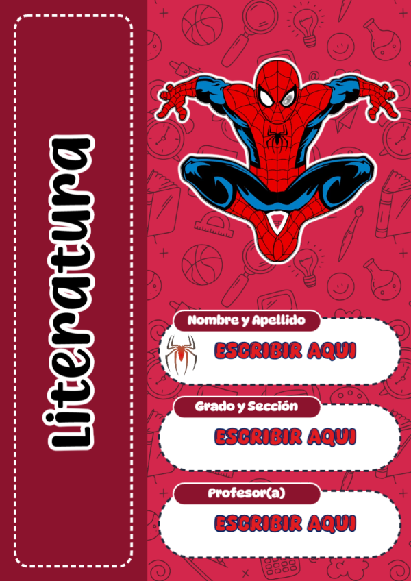 Portada de Spiderman de Literatura para cuaderno lista para imprimir en A4 - diseño escolar moderno