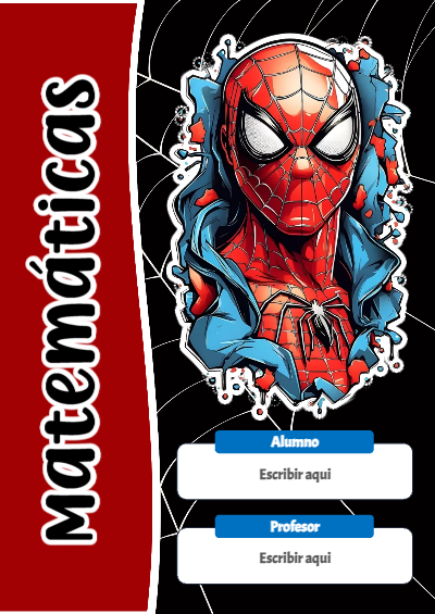Portada de Spiderman de Matemáticas para cuaderno lista para imprimir en A4 - para personalizar tus materias