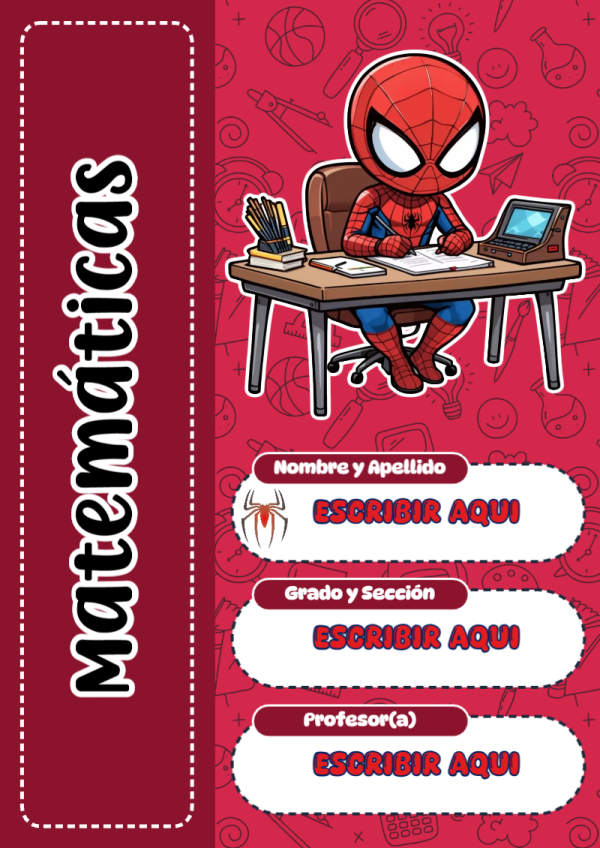 Portada de Spiderman de Matemáticas para cuaderno con estilo infantil - diseño exclusivo y original