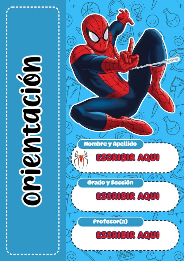 Portada de Spiderman de Orientación para cuaderno lista para imprimir en A4 - estilo único para estudiantes