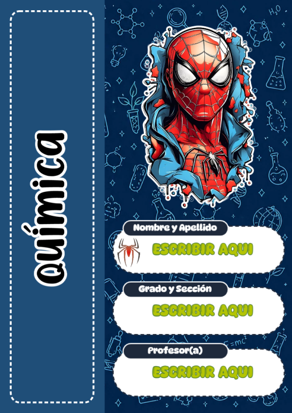 Portada de Spiderman de Química para cuaderno escolar creativa - tendencia educativa 2026