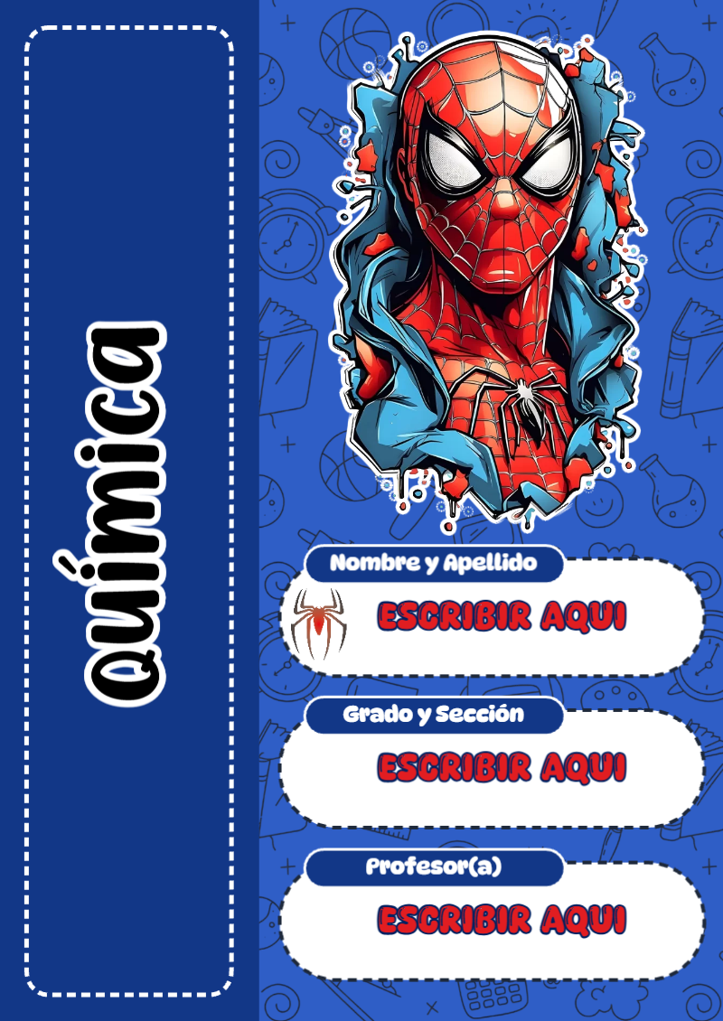 Portada de Spiderman de Química para cuaderno llamativa y bonita - para todas las edades y grados