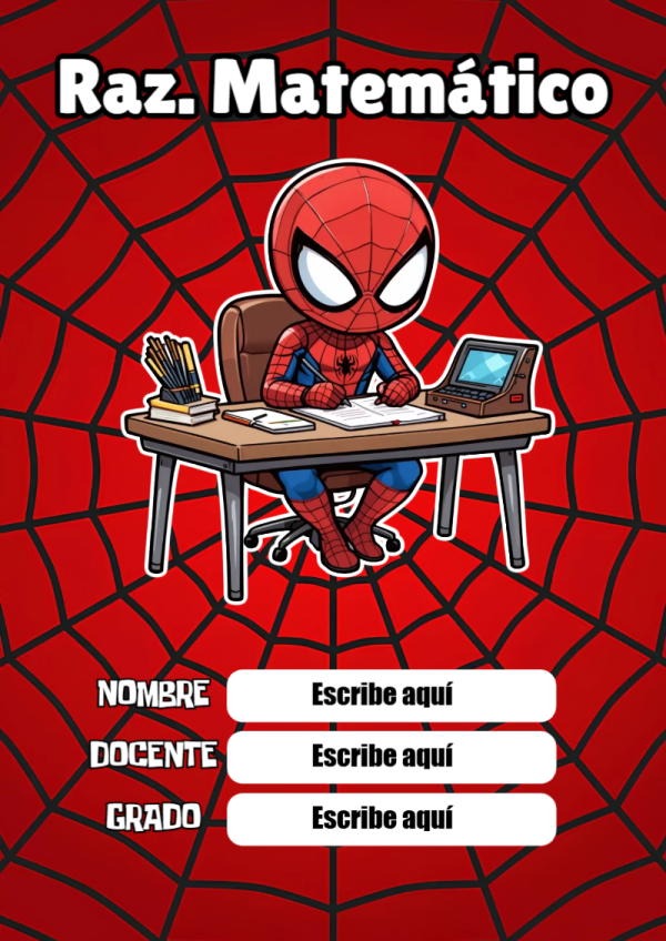 Portada de Spiderman de Raz. Matemático para cuaderno escolar para imprimir gratis - formato digital listo para usar