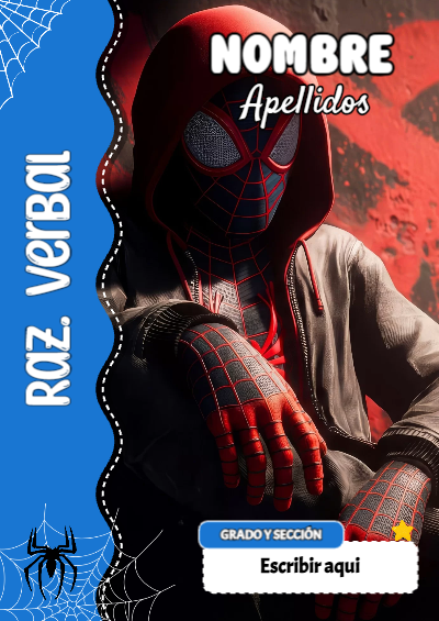 Portada de Spiderman de Raz. Verbal para cuaderno en tamaño A4 - formato digital listo para usar