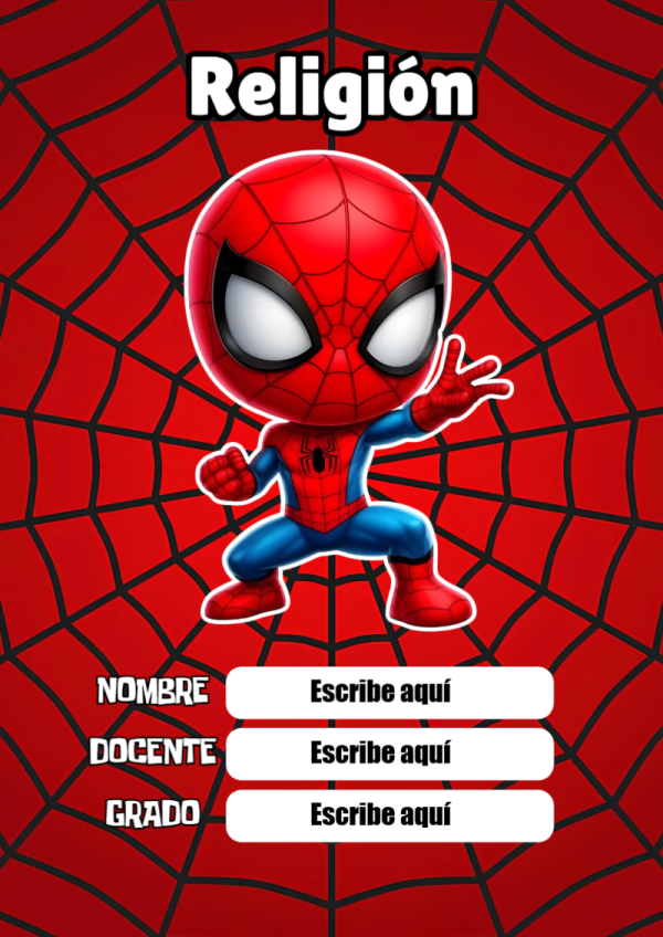 Portada de Spiderman de Religión para cuaderno con diseño bonito - versión premium para imprimir
