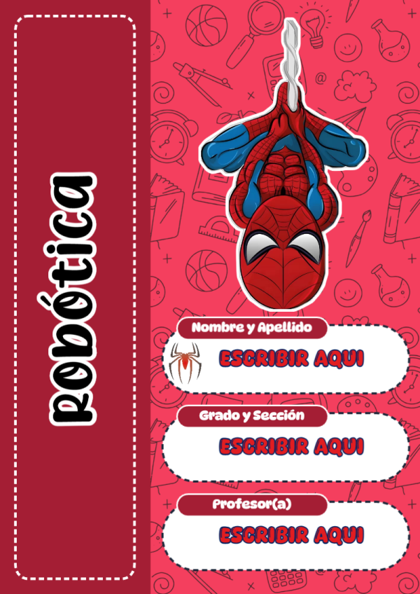 Portada de Spiderman de Robótica para cuaderno en tamaño A4 - diseño escolar moderno