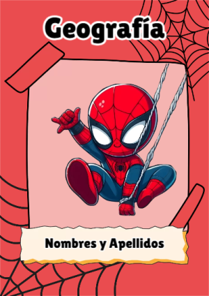Portada de Spiderman de Spiderman de Geografía para cuaderno colorida y creativa - tendencia educativa 2026