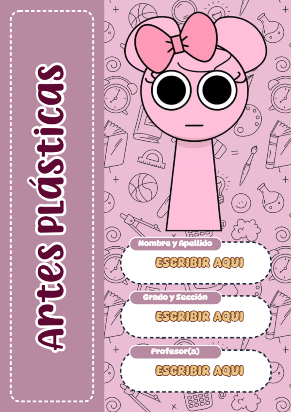 Portada de Sprunki de Artes Plásticas para cuaderno decorativa y bonita - formato digital listo para usar