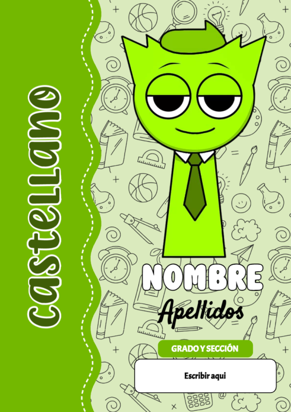 Portada de Sprunki de Castellano para cuaderno escolar creativa - tendencia educativa 2026