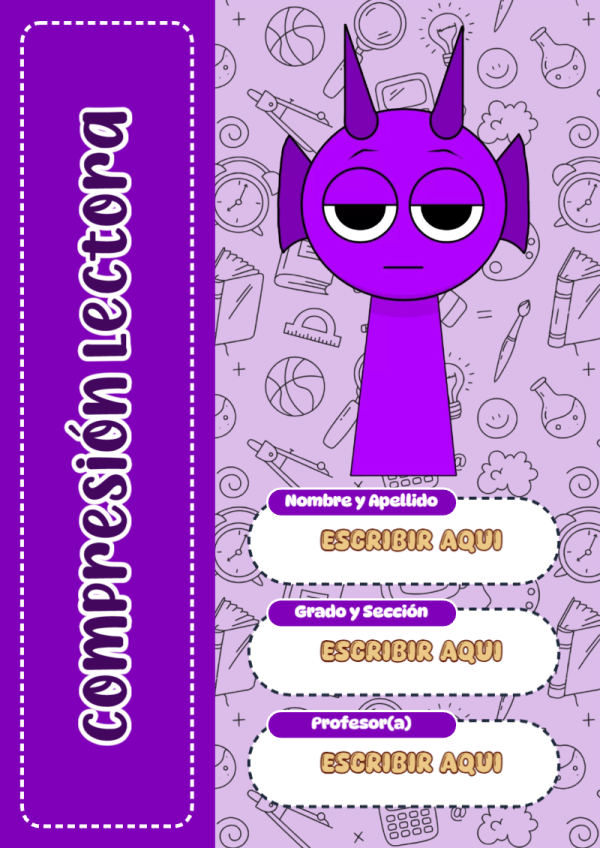 Portada de Sprunki de Compresión Lectora para cuaderno lista para imprimir en A4 - diseño escolar moderno