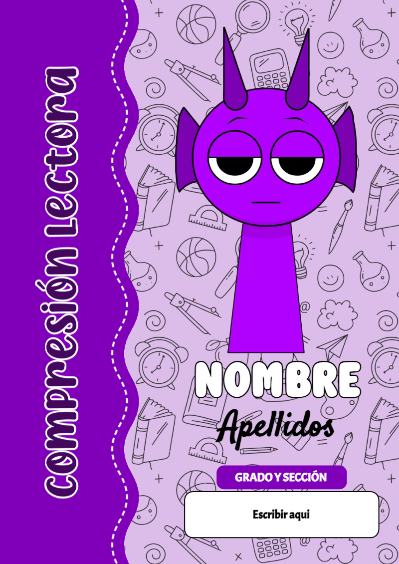Portada de Sprunki de Compresión Lectora para cuaderno escolar creativa - diseño exclusivo y original