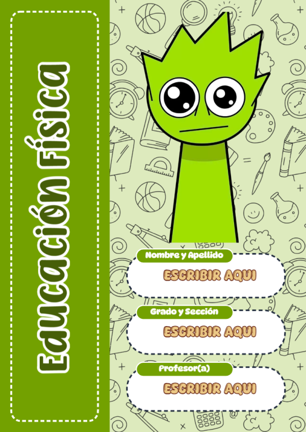 Portada de Sprunki de Educación Física para cuaderno colorida y creativa - disponible para descarga gratuita