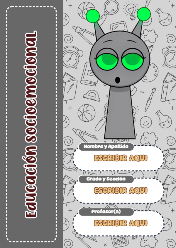 Portada de Sprunki de Educación Socioemocional para cuaderno lista para imprimir en A4 - para personalizar tus materias