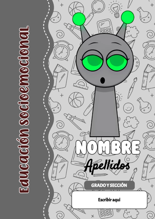 Portada de Sprunki de Educación Socioemocional para cuaderno llamativa y bonita - formato digital listo para usar