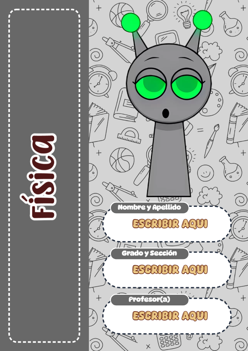 Portada de Sprunki de Física Editable para Imprimir Gratis