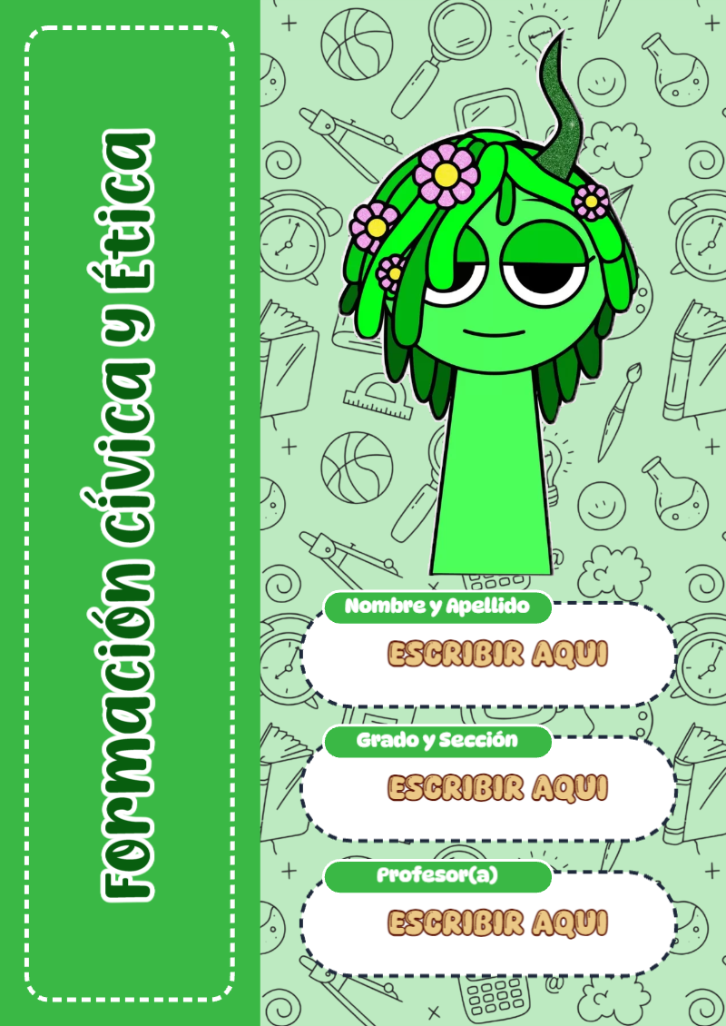 Portada de Sprunki de Formación Cívica y Ética Editable para Imprimir Gratis