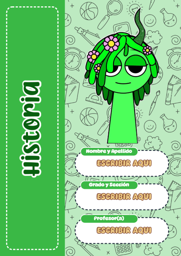 Portada de Sprunki de Historia para cuaderno llamativa y bonita - para el regreso a clases
