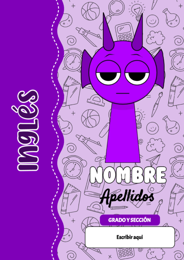Portada de Sprunki de Inglés para cuaderno escolar creativa - con colores vivos y llamativos