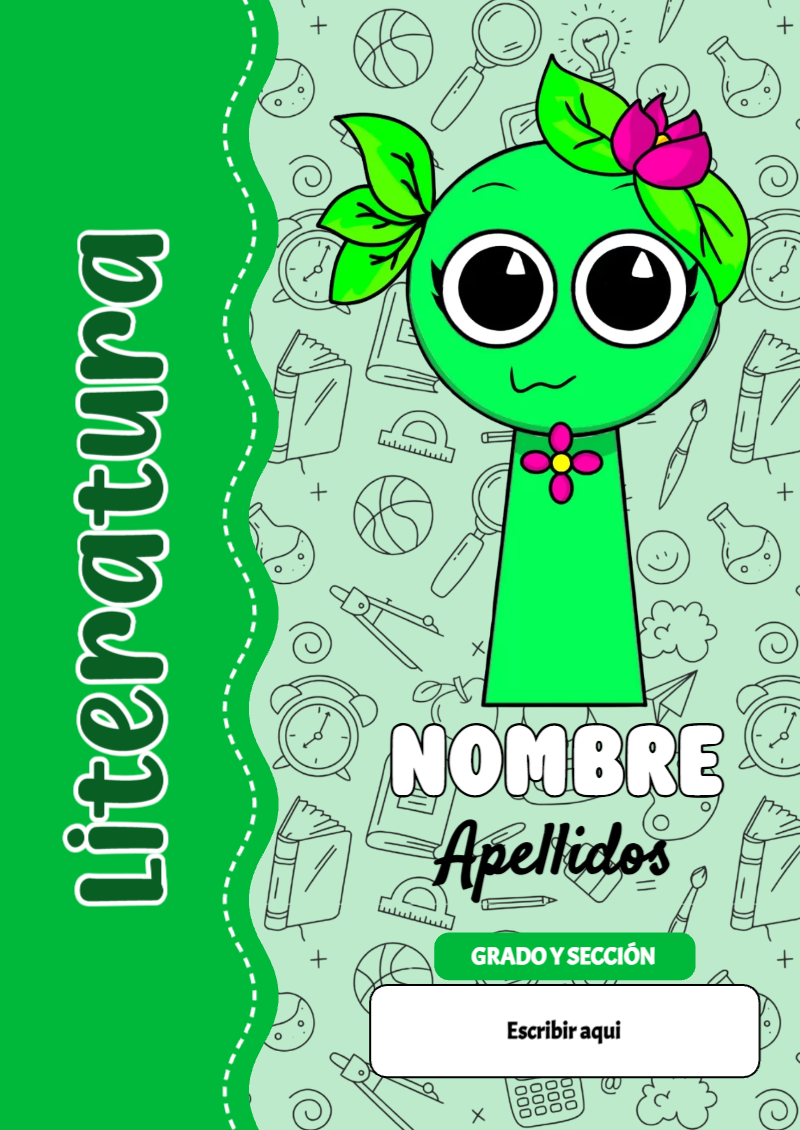 Portada de Sprunki de Literatura para cuaderno en tamaño A4 - versión premium para imprimir