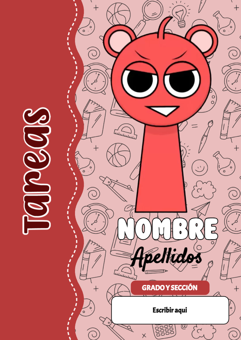 Portada de Sprunki de Tareas para cuaderno lista para imprimir en A4 - con colores vivos y llamativos