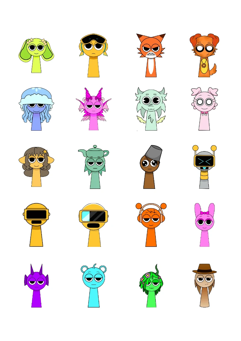 Stickers de Sprunki Editables para Imprimir Gratis (Diseño 2) para cuadernos y útiles - para todas las edades y grados
