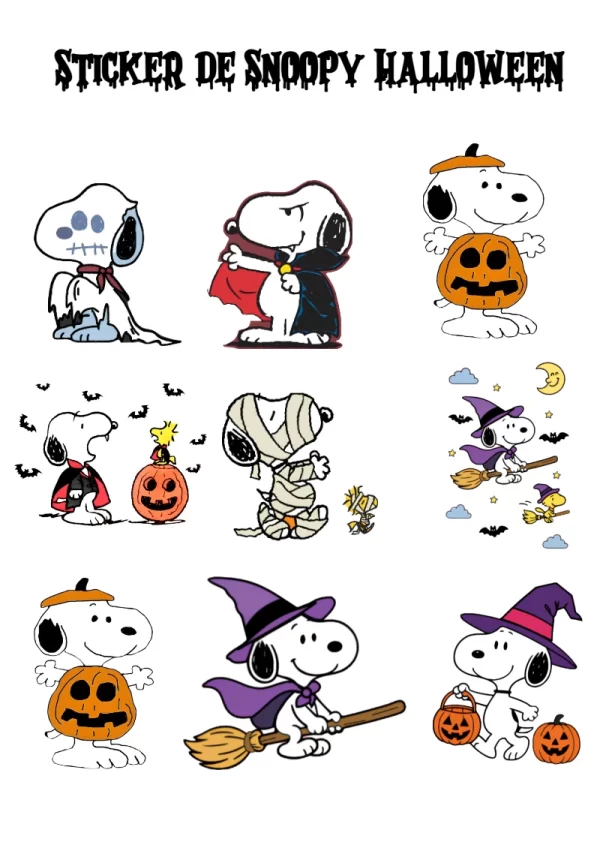 Stickers infantiles de Stickers Snoopy Halloween bonitos para imprimir - para todas las edades y grados