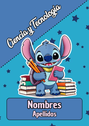 Portada de Stitch de Ciencia y Tecnología para cuaderno para niños de primaria - ideal para cuadernos de espiral