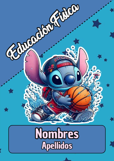 Portada de Stitch de Educación Física para cuaderno con diseño bonito - con colores vivos y llamativos