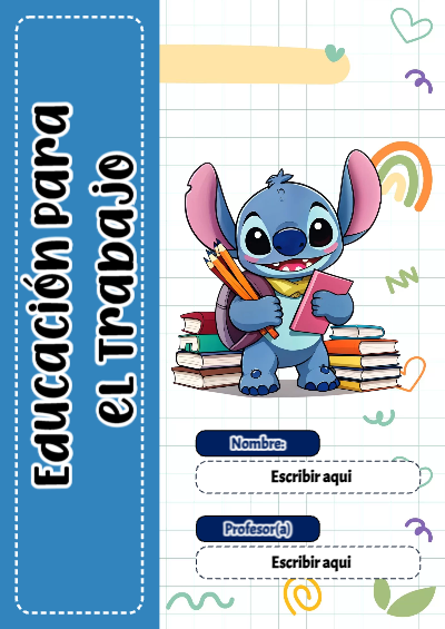 Portada de Stitch de Educación para el Trabajo Editable para Imprimir Gratis