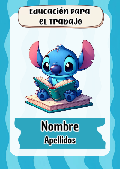 Portada de Stitch de Educación para el Trabajo para cuaderno en formato A4 - diseño exclusivo y original