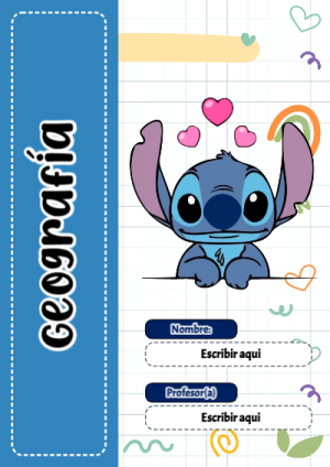 Portada de Stitch de Geografía para cuaderno decorativa y bonita - perfecto para organizar tus apuntes