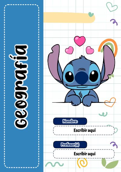 Portada de Stitch de Geografía Editable para Imprimir Gratis