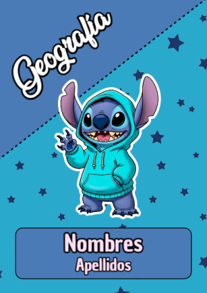 Portada de Stitch de Geografía para cuaderno ideal para niños - con colores vivos y llamativos