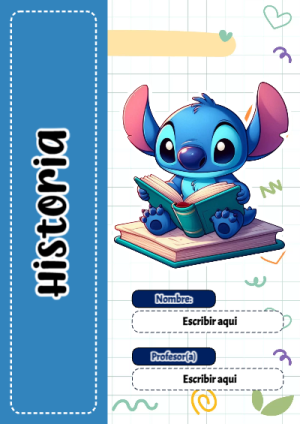 Portada de Stitch de Historia para cuaderno con estilo infantil - estilo único para estudiantes