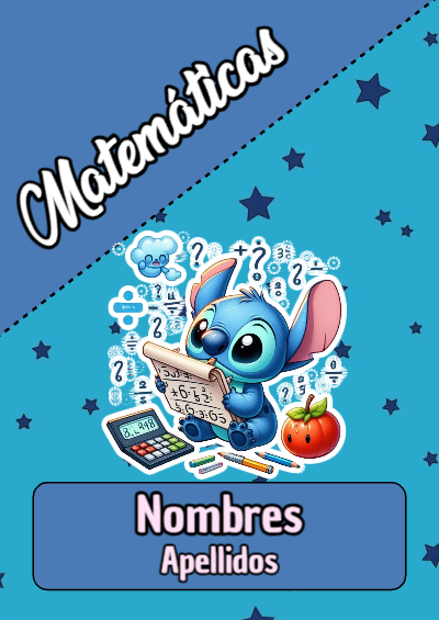 Portada de Stitch de Matemáticas Editable para Imprimir Gratis