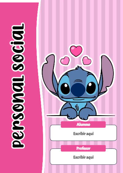 Portada de Stitch de Personal Social para cuaderno lista para imprimir en A4 - con colores vivos y llamativos