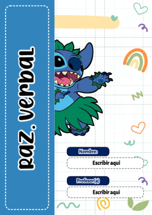 Portada de Stitch de Raz. Verbal para cuaderno para primaria - formato digital listo para usar
