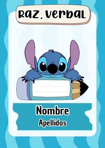 Portada de Stitch de Raz. Verbal Editable para Imprimir Gratis