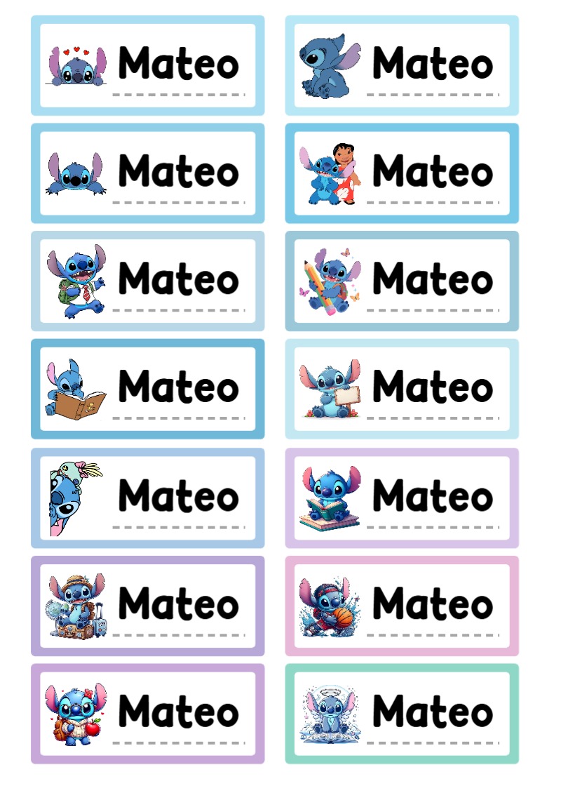 Etiquetas de stitch Escolares Editables para Imprimir Gratis