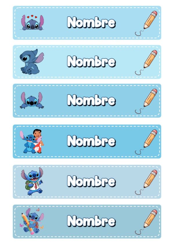 Etiquetas escolares de stitch Escolares listas para recortar - ideal para el nuevo año escolar