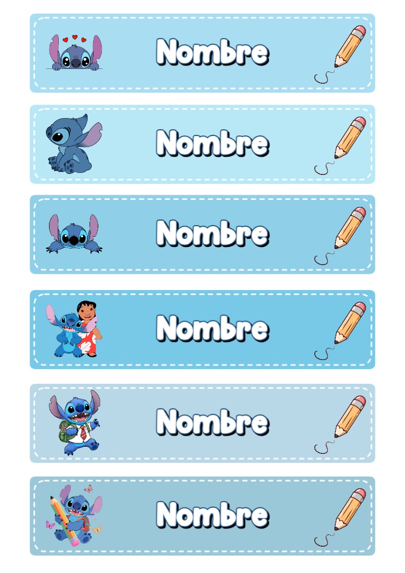 Etiquetas escolares de stitch Escolares listas para recortar - ideal para el nuevo año escolar