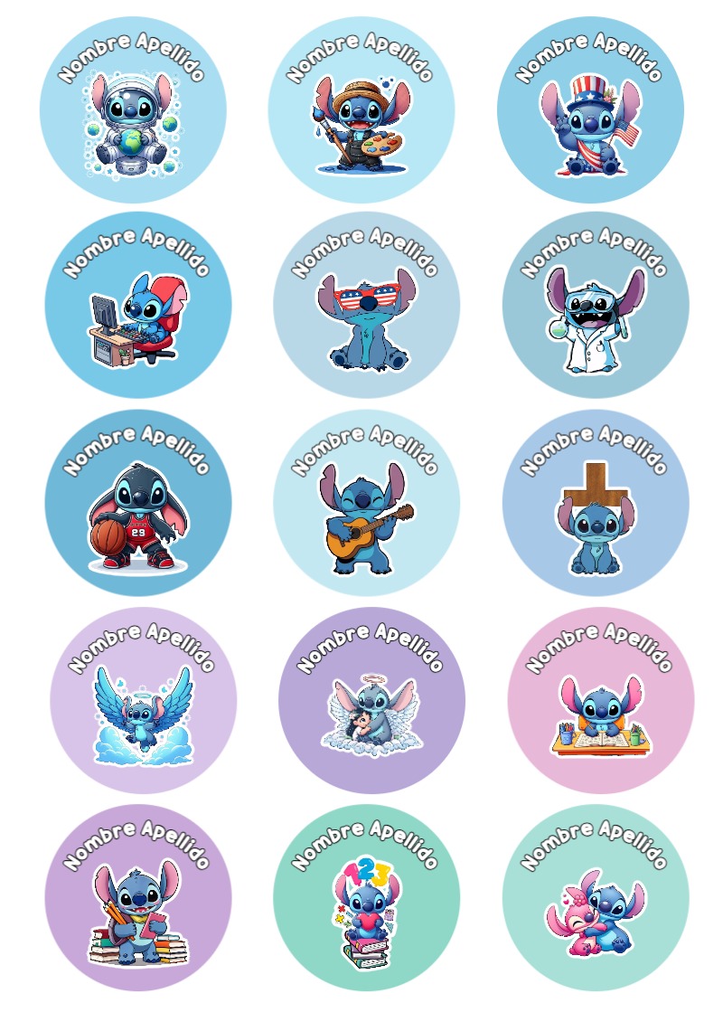 Etiquetas de Stitch Escolares para primaria y preescolar - ideal para cuadernos de espiral