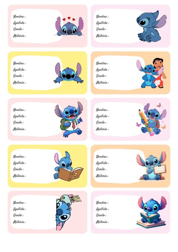 Etiquetas escolares de stitch listas para recortar - tendencia educativa 2026