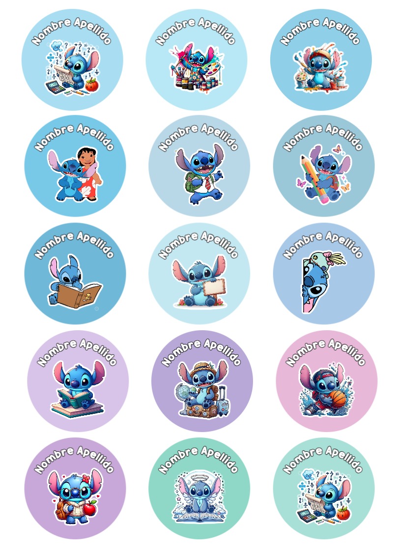 Etiquetas personalizadas de Stitch para imprimir en A4 - para todas las edades y grados