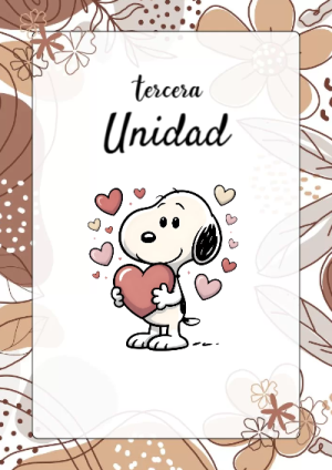 Portada de Tercera unidad con snoopy para cuaderno para niños de primaria - para el regreso a clases