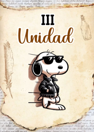 Portada de Tercera unidad con snoopy para cuaderno ideal para niños - con colores vivos y llamativos