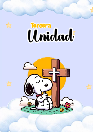 Portada de Tercera unidad con snoopy para cuaderno fácil de imprimir - para personalizar tus materias