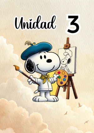 Portada de Tercera unidad con snoopy para cuaderno bonita para imprimir - tendencia educativa 2026